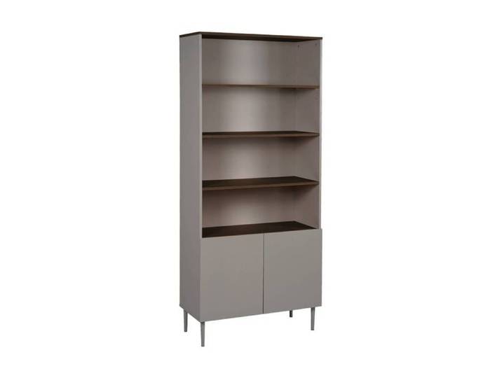 Etagère. bibliothèque métal et décor bois 6 niveaux gris et noyer - Ashton