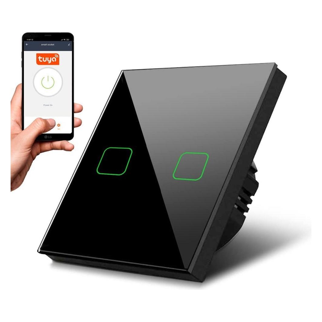Maclean Smart WiFi 2-fach Touch-Lichtschalter kompatibel mit Tuya APP Wallschalter Glasschalter mit farbwech (MCE717)