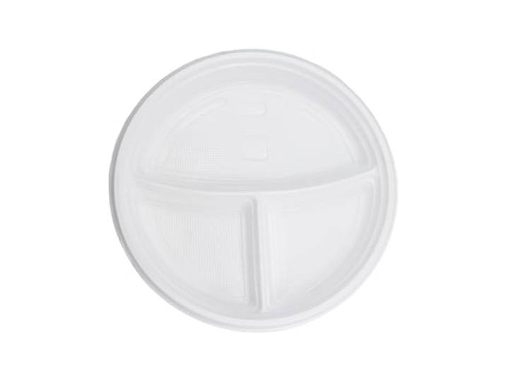 Commerline Plastikteller, 800 Stück 3-geteilt, Rund, Einwegteller 22 cm, Kunststoffteller, Plastik Teller, Einweggeschirr, robust, stabil, weiß, für Party, Camping, Catering, Gastronomie