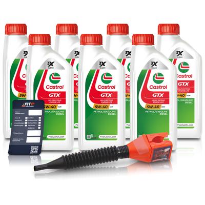 Castrol 7x 1 L GTX 5W-40 A3/B4 + Ölwechsel-Anhänger + Einfülltrichter [Hersteller-Nr. 15F686]