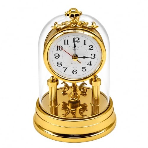 Relaxdays Retro Analoge Tafelklok, Goud, H x D: 17 x 11 cm