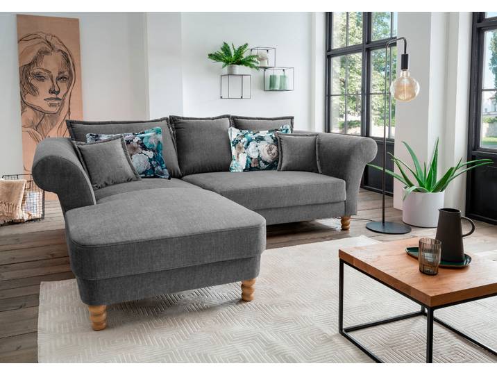 Ecksofa HOME AFFAIRE Tassilo Mega Polsterecke mit Kaltschaum im Sitz, bequem, L-Form , schwarz (asche), B:262cm H:95cm T:198cm, 100% Polyester, Sofas, Ecksofa, hoher Sitzkomfort, Breite 262cm, Komfortsitzhöhe 48cm, zeitlos elegant