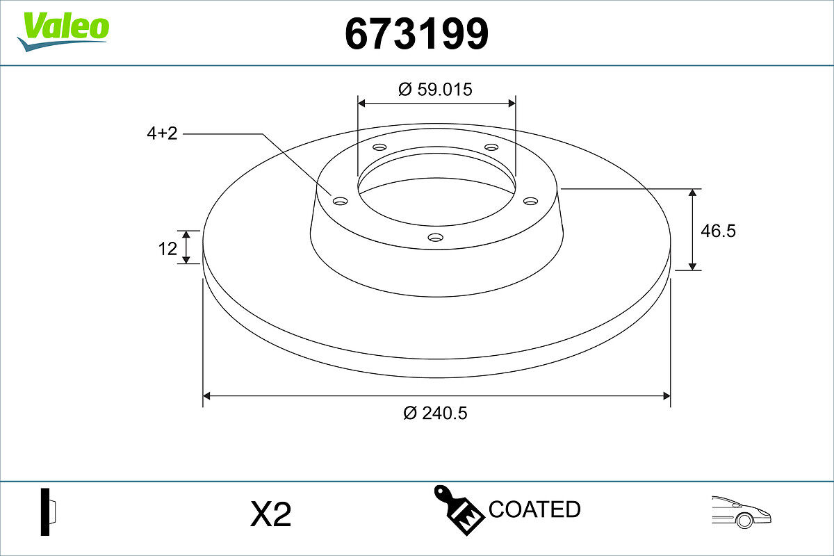 Valeo Bremsscheibe 673199 Vorderachse Voll 241mm 12mm Für Autobianchi