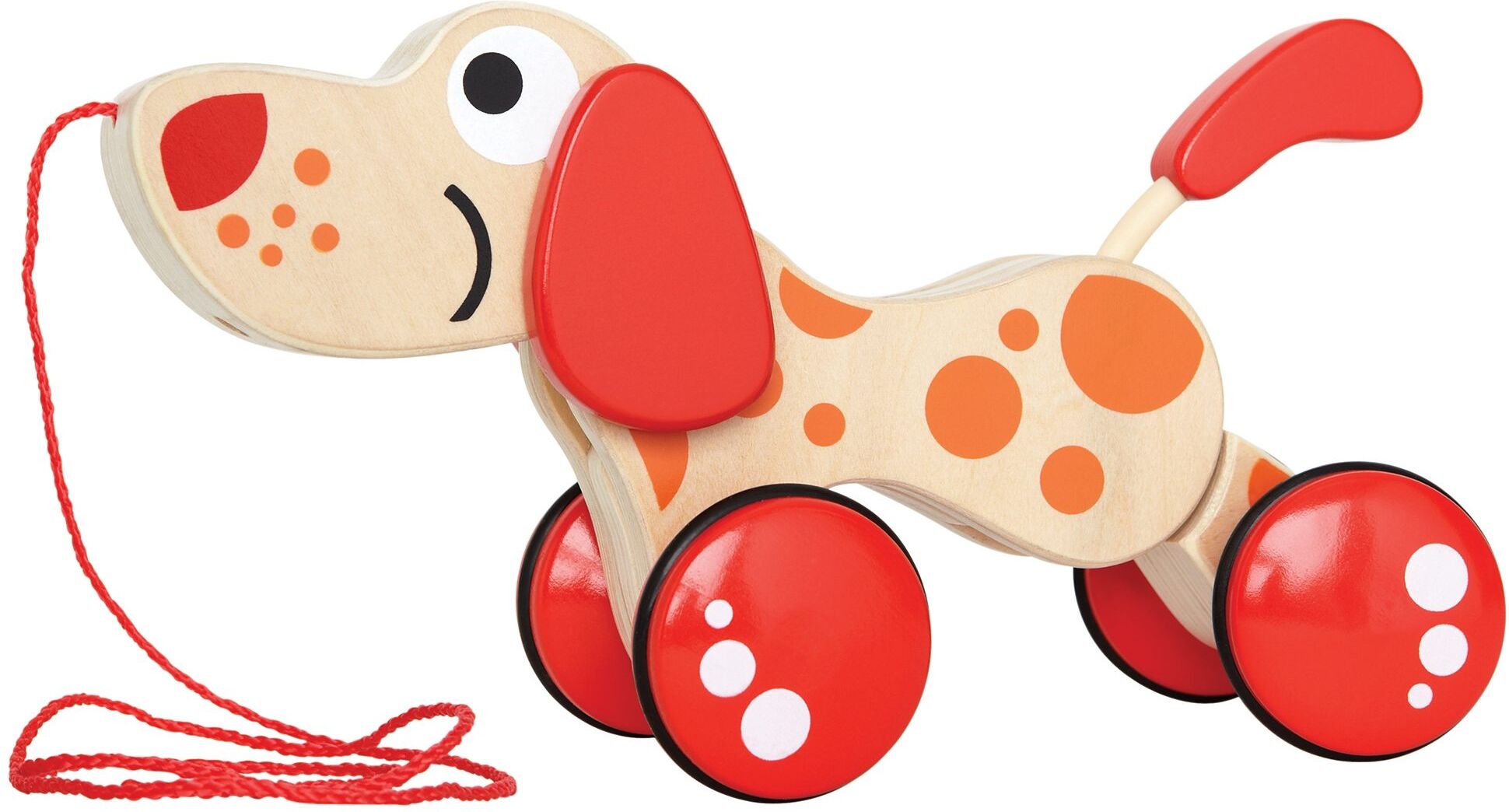 Nachziehtier HAPE "Hündchen Puppy", beige (natur, rot), Nachziehspielzeug, KinderB:22cm H:16cm T:9cm, Holz, Nachziehtier, Fördert Feinmotorik, Koordination und Vorstellungskraft, B:22cm H:16cm T:9cm