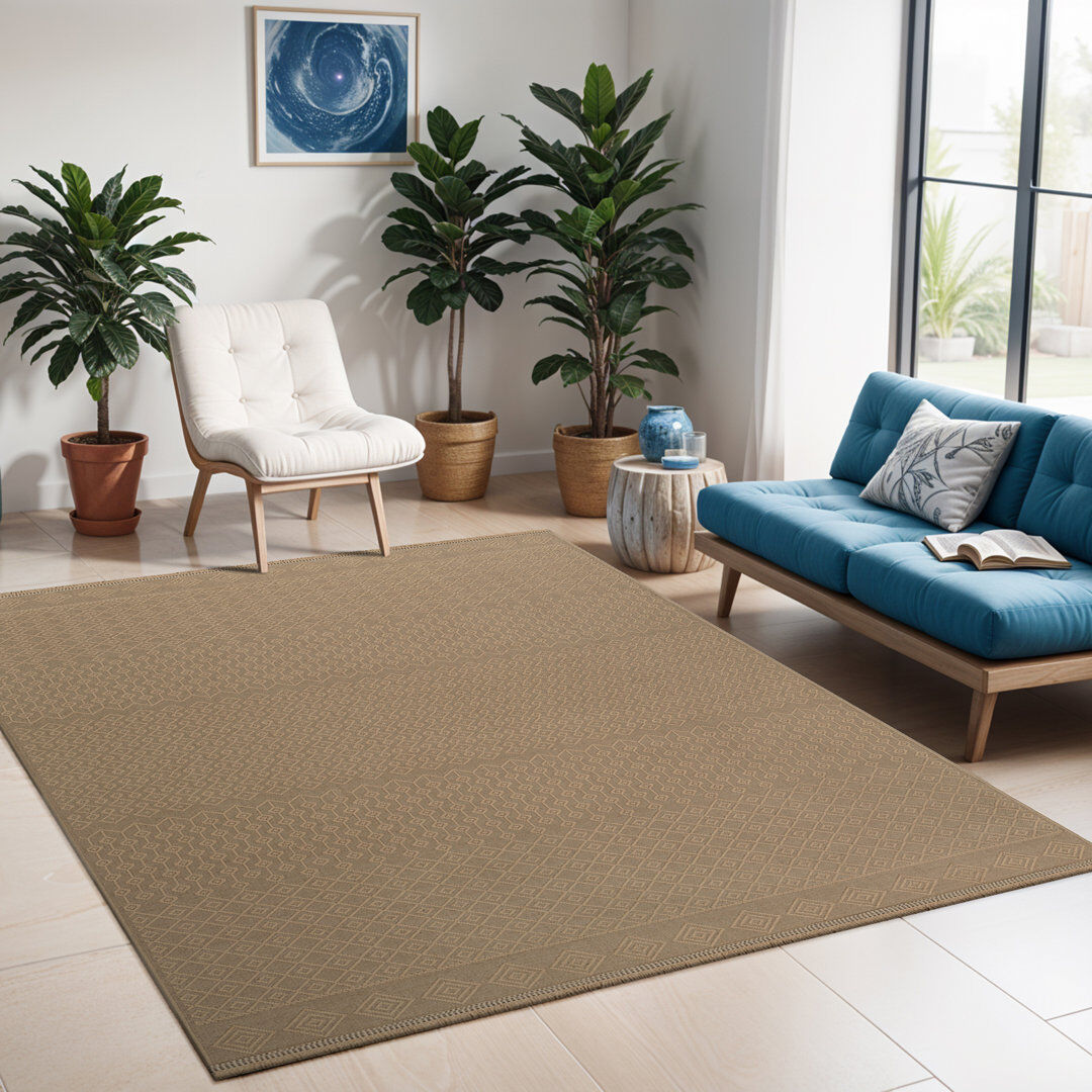Natur Pur Machine Washable, Non Slip Jute Boho Area Rug Tan/Beige Tan;Beige Rectangle 158 x 213cm