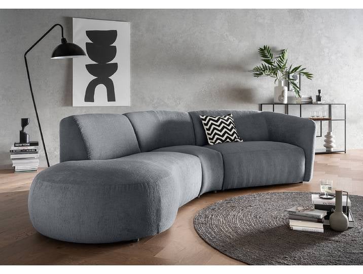 Rundecke Grau Strukturstoff Okka 276 x 72 x 183cm Ottomane davorstehend links Modern