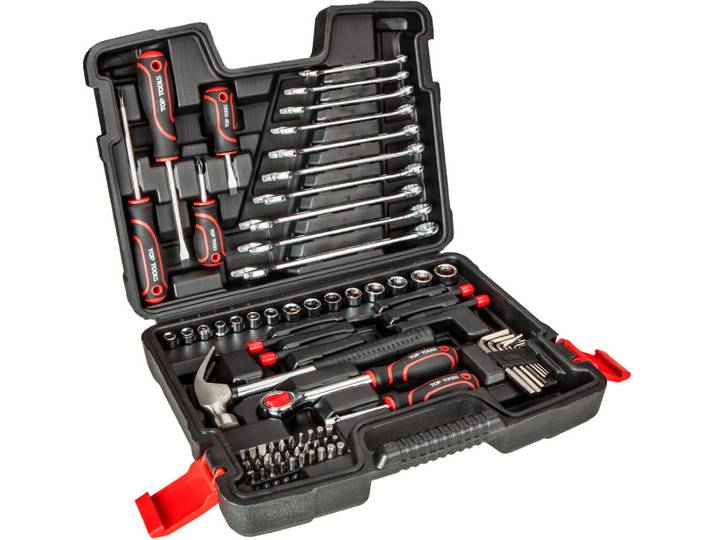 TOP TOOLS Jeu d'outils en coffret 1/4\ \, 3/8\ \, coffret à outils DIY\, poignées caoutchoutées antidérapantes\, jeu de 73 pièces