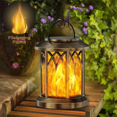 Uplifted Finds 2 Pack Upgraded Flickering Flame Solar Lanterns   Hanging Outdoor Garden Lights In Bronze & Black black 2 Pack