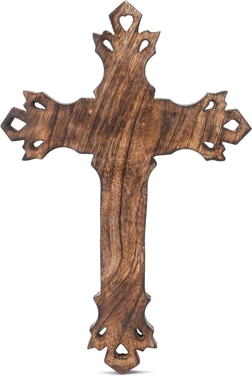 Handgemaakt bruin houten wandkruis voor wandmontage als christelijke decoratie