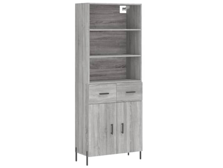 Fisinber Highboard Grau Sonoma 69,5x34x180 cm Holzwerkstoff Schrank Vielseitiger Aufbewahrungsschrank in Grau Sonoma für Wohnzimmer, Schlafzimmer und Flur mit stabilen Metallfüßen.