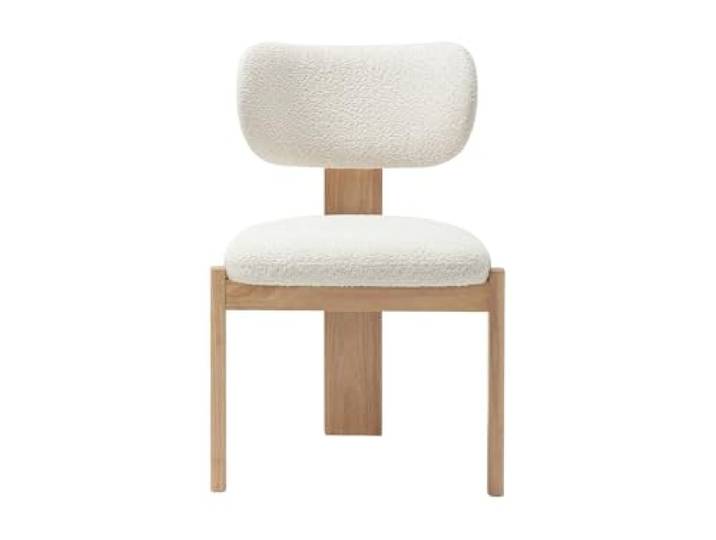 Vente-unique - Stuhl 2er-Set Wilana - Holz Weiß Robustes und authentisches Kautschukholz Weicher Bouclé-Stoff