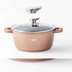 PLATINUM Kochtopf Aluguss Glasdeckel Ø20cm Induktion Marmorbeschichtung Suppentopf Pfanne Copper