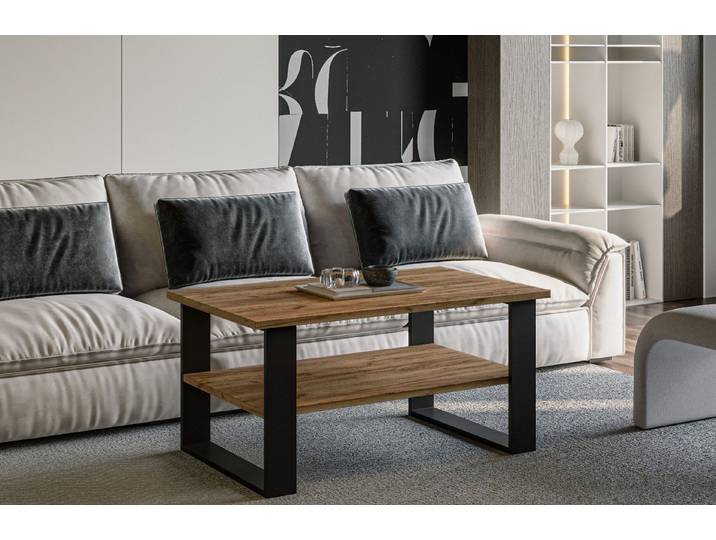 Endo-Moebel Couchtisch Inga 110/65/53 cm Wohnzimmertisch Metallkufen schwarz, Robust, Nachbildungsfurnier, Metallkufen, Ablagefach, 25mm, zerlegt