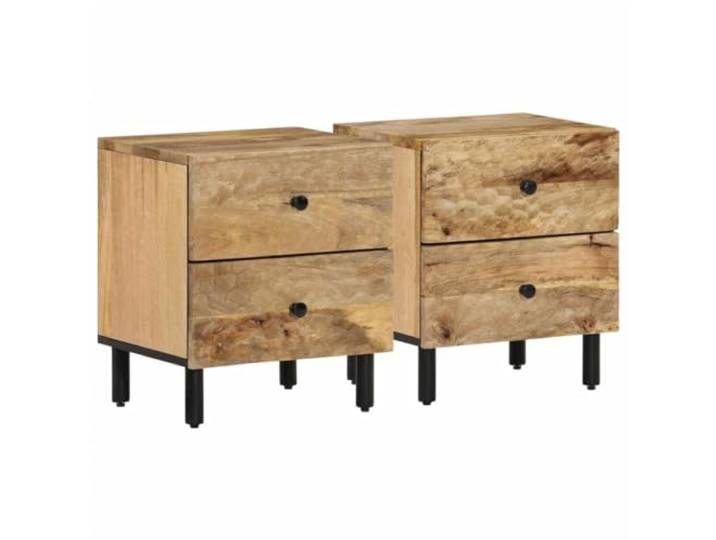 YUTAASU Nachttisch Massivholz Mango 2 Schubladen 40x33x46 cm Stabile Eisenbeine, Robustes Tropenholz, Beistelltisch mit Ablagefläche