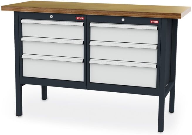 Etabli bureau STIER avec 6 tiroirs lxPxH 1500x600x960 mm (903963)