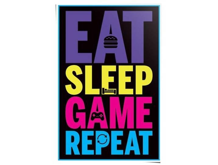 REINDERS Poster, Eat sleep game repeat, Kinderzimmer, Poster, Wanddeko, Room Decor, Bilderdruckpapier, Mehrfarbig, 91,5 x 61