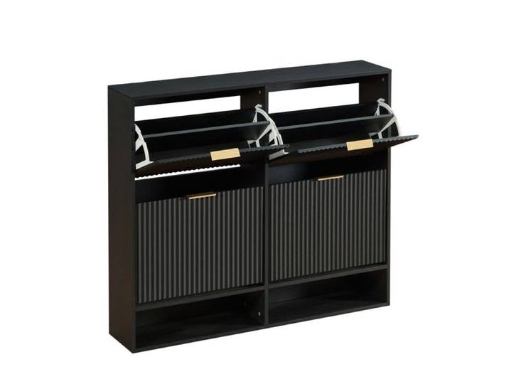 Meuble à chaussures noir 120x24x102cm façade rainurée étagères réglables anti-basculement meuble d'entrée décoratif