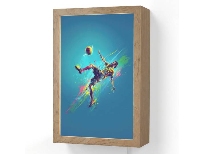 OnlyWow Wandleuchte - Fußballer - Farbspritzer - Farbenfroh - Ball - 20x30 cm, Blau, Holzwerkstoff, Rechteckig, LED integriert, 20x30x8 cm, Lampen & Leuchten, Innenbeleuchtung, Wandlampe