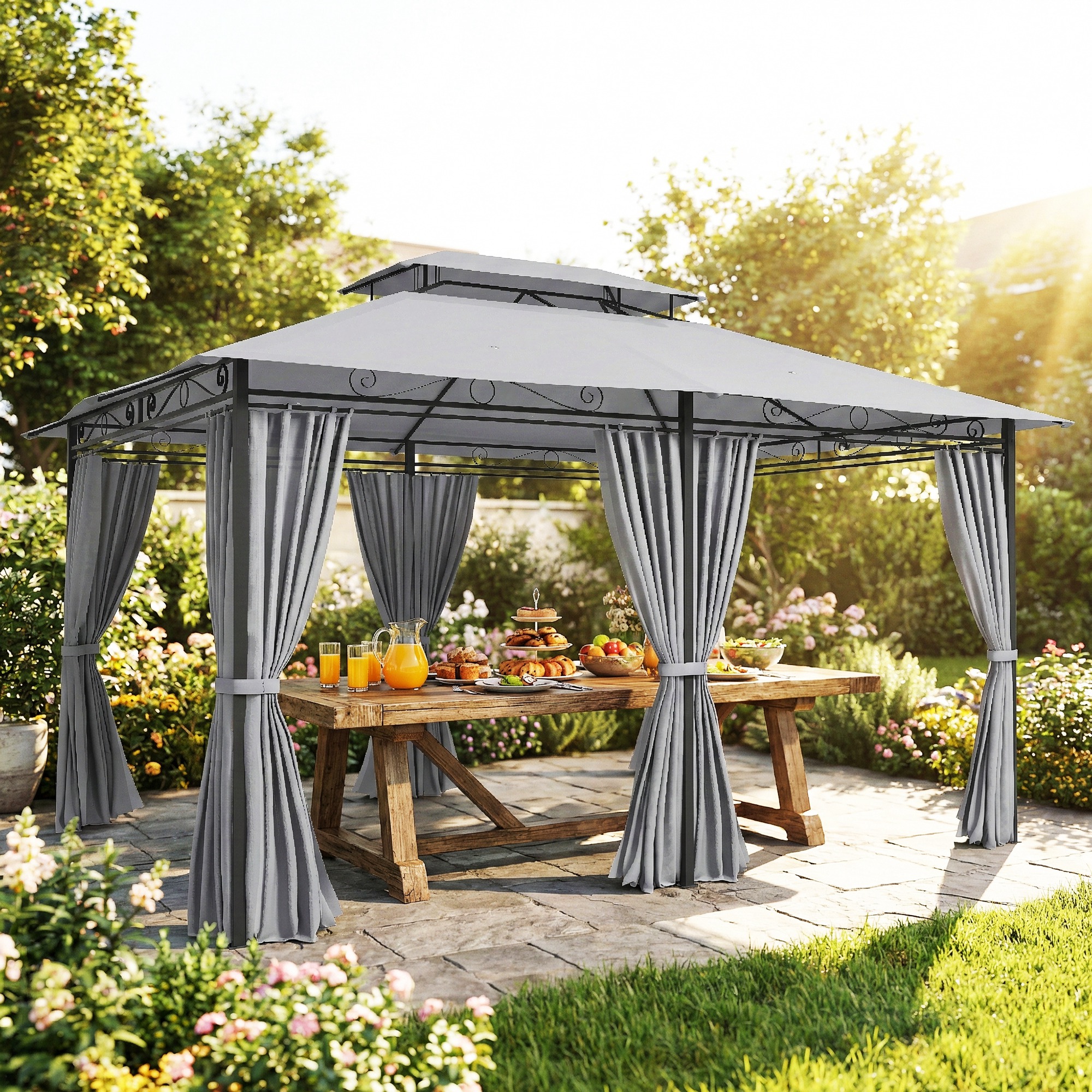 Outsunny Gazebo da Giardino con Tende, Tetto Ventilato, Grigio Scuro   Aosom Italy