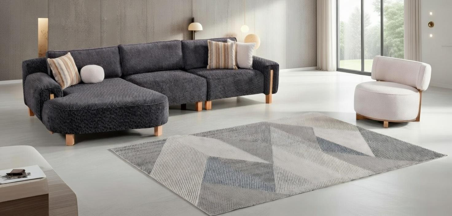JVmoebel Moderne Hoekbankset met Fauteuil in Grijs
