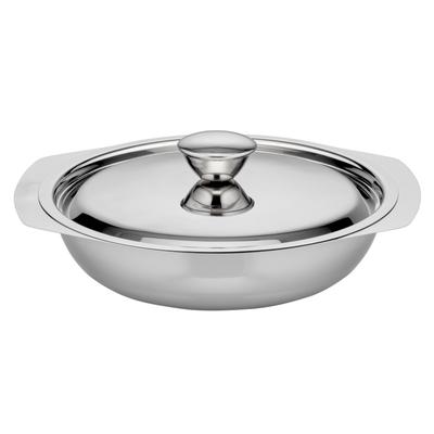 Servierschale GSW "flache Beilagen- und Servierschale mit Deckel", silberfarben, H:4,5cm Ø:18cm, Edelstahl, Schüsseln, Servierschale, Beilagen- und Servierschale aus Edelstahl 18/8 – vielseitig einsetzbar
