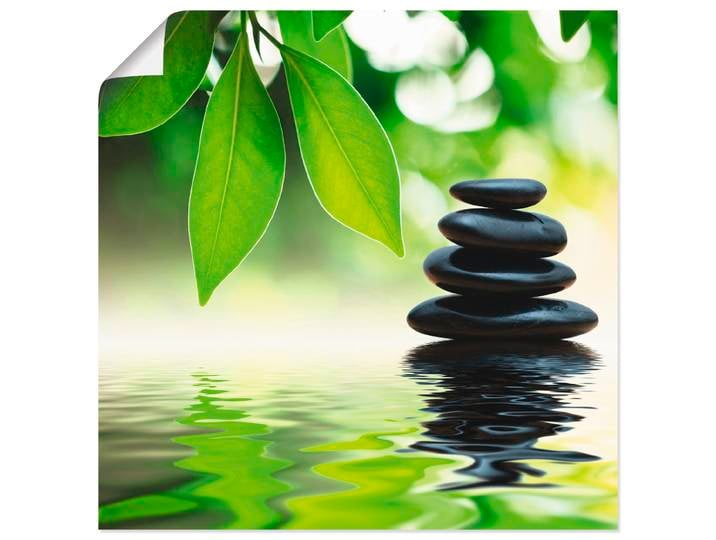 Poster ARTLAND Zen Steinpyramide auf Wasseroberfläche , grün (farbe bild(er): grün), B:50cm H:50cm, Bilder, Poster, ohne Rahmen