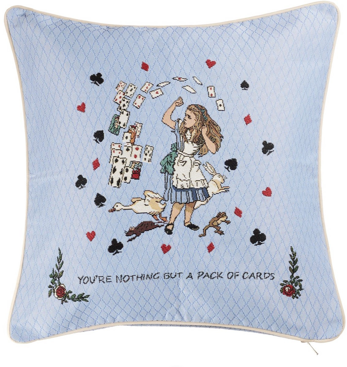 Signare Kussenhoes Alice in Wonderland Tea Party Nothing but Cards van luxe Gobelinstof - 45 x 45 cm