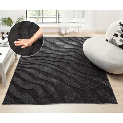 Teppich OTTO HOME "Benia, Hoch-Tief-Struktur", schwarz, B:240cm H:19mm L:320cm, Kunstfaser, Teppiche, Teppich, Wellen-Design, leichter Glanz, modern, Wohnzimmer, Schlafzimmer