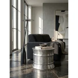 Couchtisch rund in Silber, Aluminium, orientalisches Design, 62x41x62cm