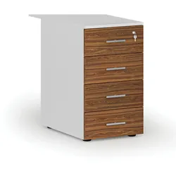 Schreibtischcontainer PRIMO WHITE, 4 Schubladen, weiß/Nussbaum
