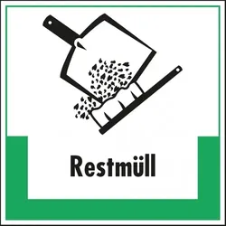 Dreifke® Abfallkennzeichen Restmüll, Symbol/Text, Recycling-Verbundplatte, 200x200mm