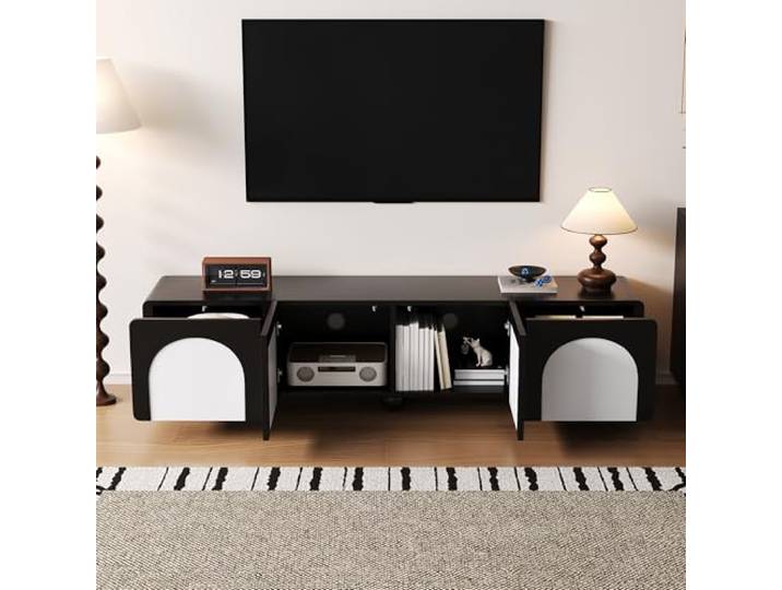 QLTXYHML TV-Bank, 180 x 38 x 45 cm, Schwarz / Weiß, 2 Schubladen, 2 Türen
