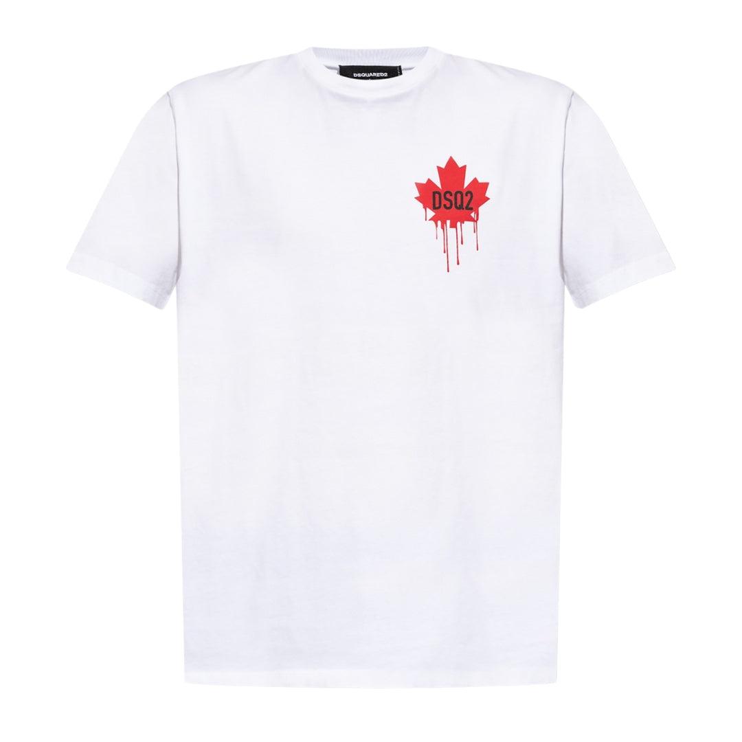 Dsquared2 Kleines Weißes T-shirt Mit Tropfendem Ahornblatt-logo