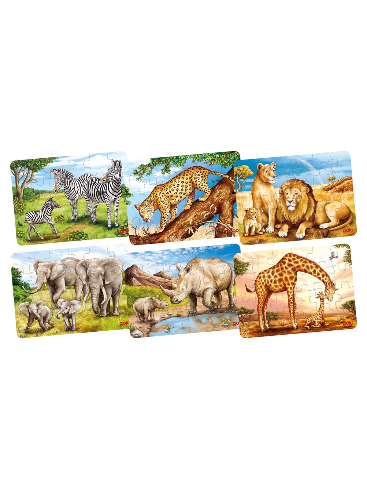 Goki Wooden Mini Puzzle - Wild Animals 2D Puzzles
