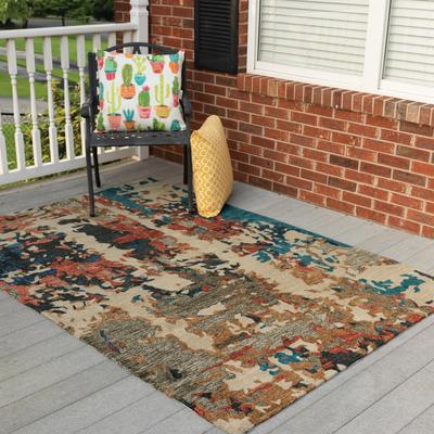 Alora Decor Vivid Beige, Teal, Rust, and Grey Hand-tufted Abstract Rug