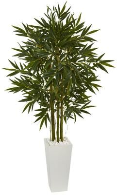 Nearly Natural 6' Bamboo Artificial Tree in White Tower Planter