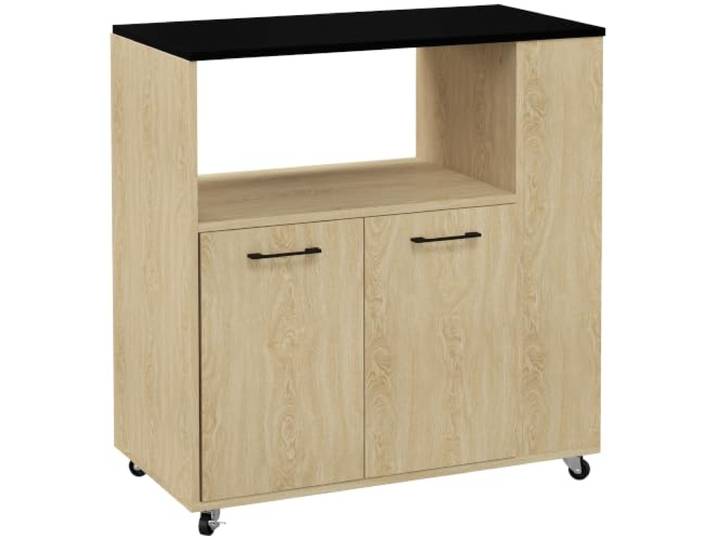 Küchenwagen, 75 x 40 x 80,5 cm, Rollen, zwei Bremsen, praktisch, modern, aus Spanplatte, Naturholz, 21_0001039