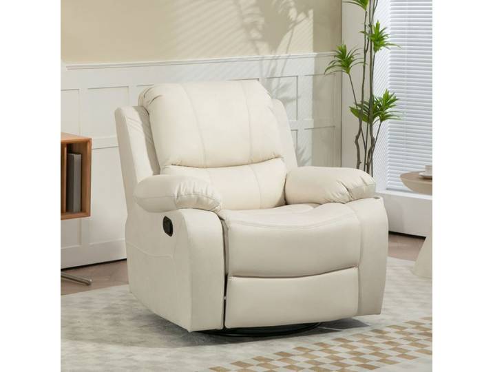 Fauteuil relax - Pivotant 1 place - Dossier & repose-pieds réglables 135° - Rocking - Tissu blanc crème