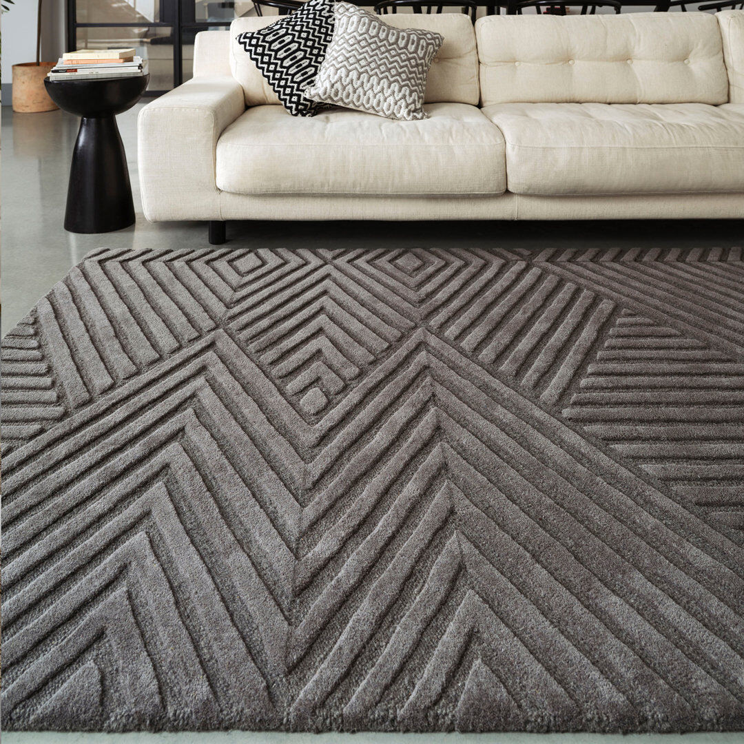 Corrigan Studio Kawakami Hand Tufted Geo Grey Area Rug Grey Rectangle 120cm x 170cm