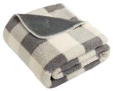 Port Authority BP48 Double-Sided Sherpa/Plush Blanket in Gray/Marshmallow Buffalo Plaid size OSFA   Polyester