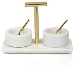 Zodax Ellie Marble Condiment Set of 2 Bowls with Spoons