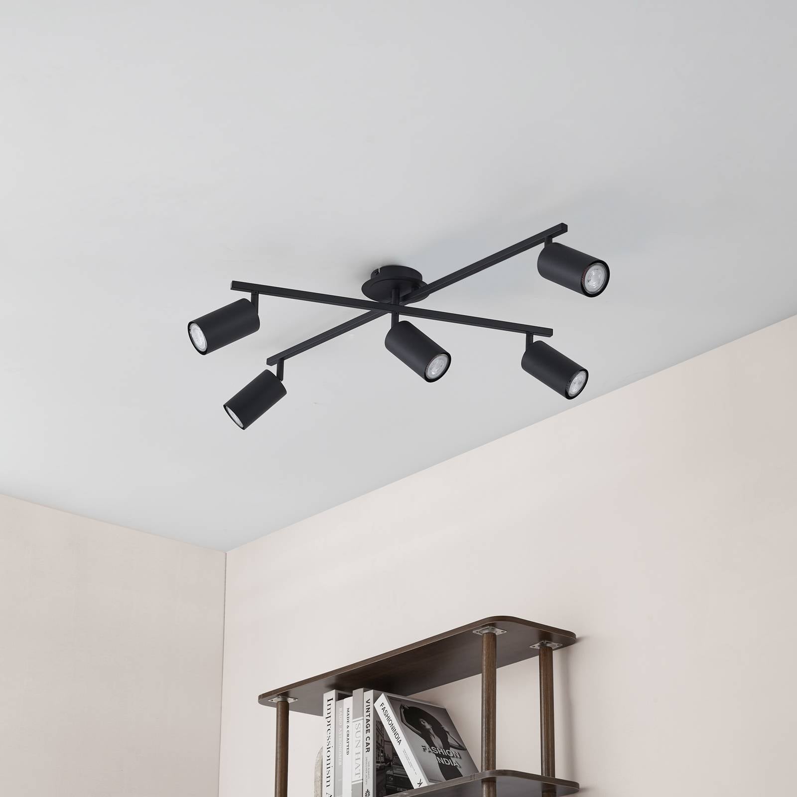 Lindby Deckenleuchte Joffrey, 78 cm, schwarz, 5-flg., GU10 Joffrey Lindby, dimmbar, schwarz, für Wohn- / Esszimmer, Aluminium, Modern, Strahler