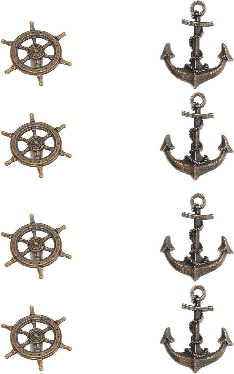 Set van 8 lichtbruine Nautische Kastgrepen met Anker en Roer Design voor Vintage Meubels