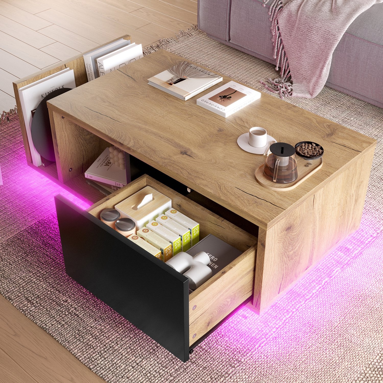 Multifunctioneel Sideboard Ruimteverdeler met LED-verlichting en Soft-close Lades in Retro Stijl