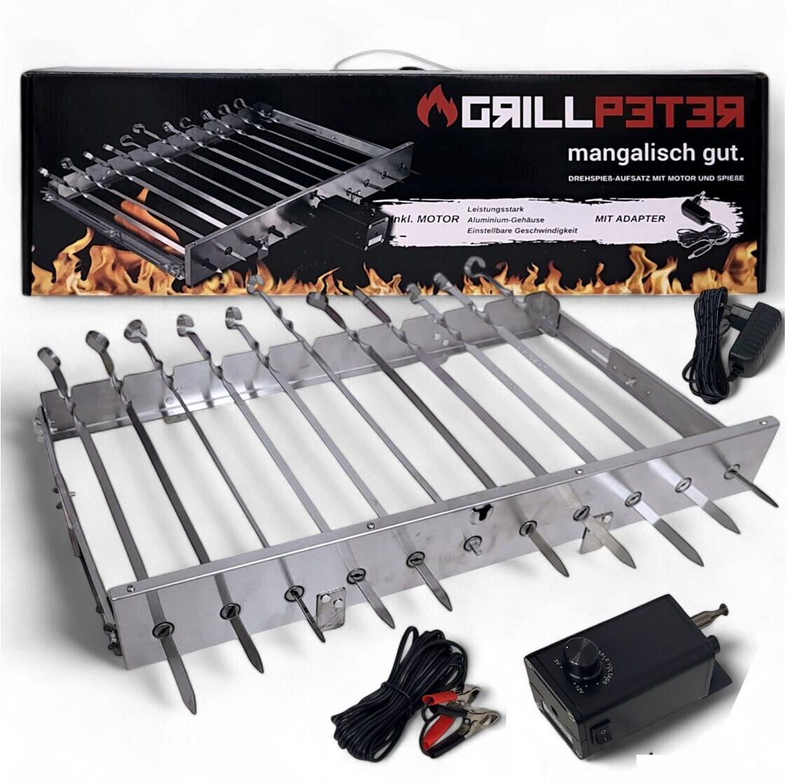 Grillspiess "GRILLPETER Drehspiessaufsatz für 11 Spiesse", bunt, L:62cm, Edelstahl, Spiesse, Grillspiess bunt Einheitsgröße