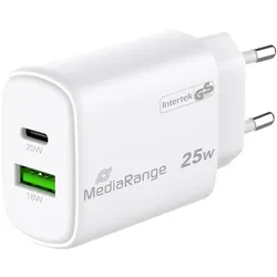 MediaRange 25W USB-A, USB-C GaN Schnellladegerät, weiß