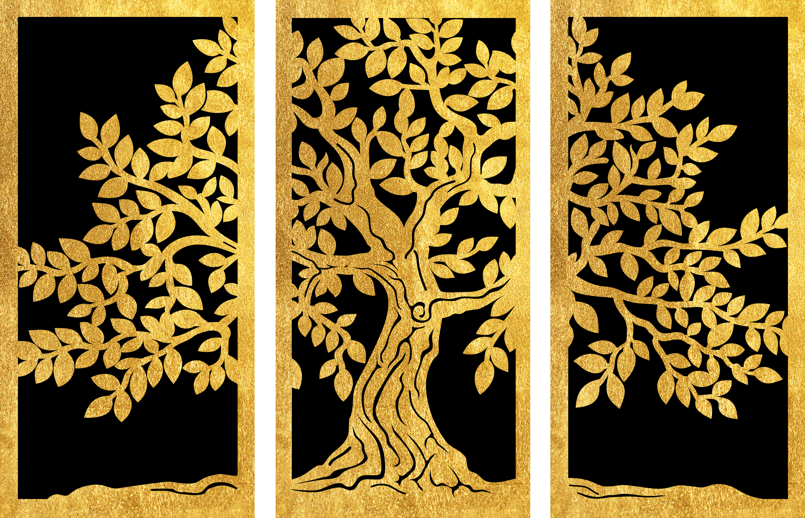 Wandbild GOODPRODUCT "Goldbild Lebensbaum 3er Set, 100x70cm inkl. rückseitiger Aufhängung", gold (farbe bild(er): schwarz), B:100cm H:70cm T:0,4cm, Acrylglas, Bilder, Wandbild, Lebensbaum-Wandbilder mit handveredelten Blattgold-Applikationen farbe bild(er