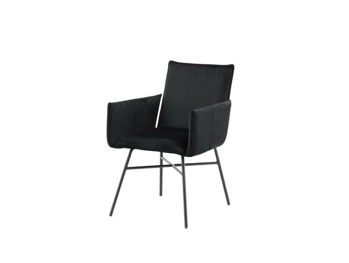 Esszimmerstuhl VENTURE HOME Petra, gepolsterter Esszimmerstuhl in elegantem Schwarz-Samt, 200 kg , schwarz (schwarz, schwarz, schwarz), B:57cm H:87cm T:60cm, Polyester, Polyurethan, Sperrholz, Stahl, Stühle, Esszimmerstuhl, Polsterstuhl, weicher Bezug, schwarze Stahlbeine, nordisch