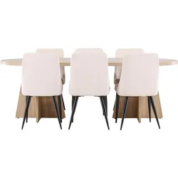Ebuy24, Essgruppe, Bootcut Essgruppe Esstisch Natur 6 Stühle Samt beige. (MDF)