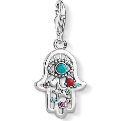 Charm-Einhänger THOMAS SABO "Charm-Anhänger Ethno Fatimas Hand", bunt (silberfarben, organge, rot, türkis, orange, rot), Charms, Damen, Silber 925 (recycelt), mit Zirkonia (synth.)